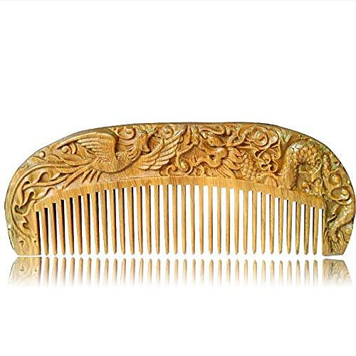 

handmade carved natural sandalwood hair comb - anti-static sandalwood hair comb beard brush rake comb handmade engraving dragon and phoenix