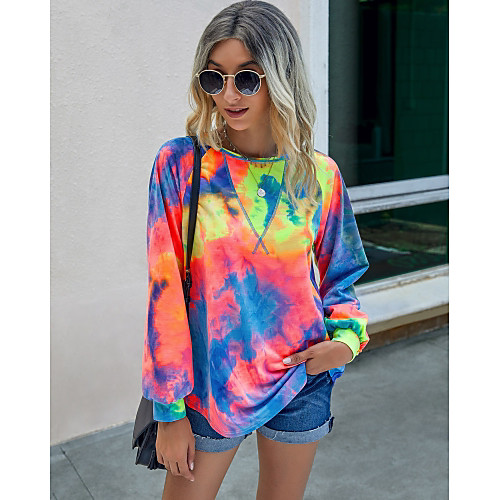 

Women's Pullover Sweatshirt Tie Dye Daily Other Prints Basic Casual Hoodies Sweatshirts Blue Blushing Pink Green