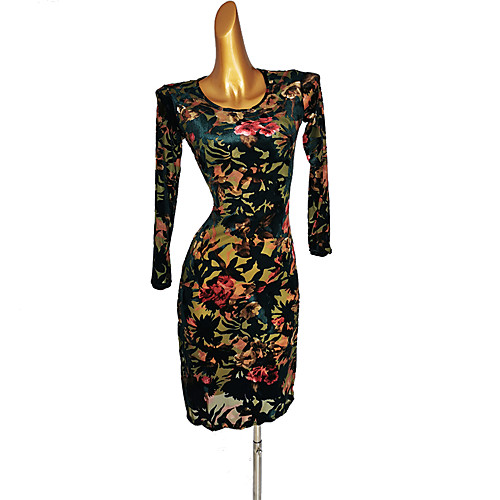 

Latin Dance Dress Pattern / Print Women's Performance Long Sleeve Spandex