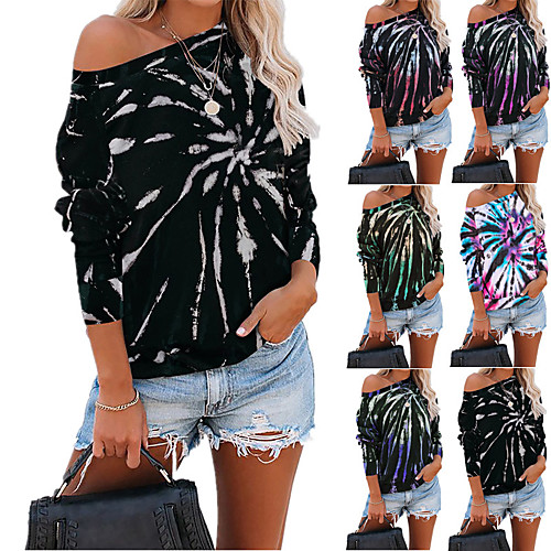 

Women's Sweatshirt Pullover Tie Dye One Shoulder Color Block Sport Athleisure Sweatshirt Top Long Sleeve Warm Soft Oversized Comfortable Plus Size Everyday Use Daily Exercising / Winter