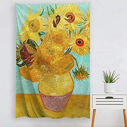 

Oil Painting Style Wall Tapestry Van Gogh Art Decor Blanket Curtain Hanging Home Bedroom Living Room Decoration Sunflower