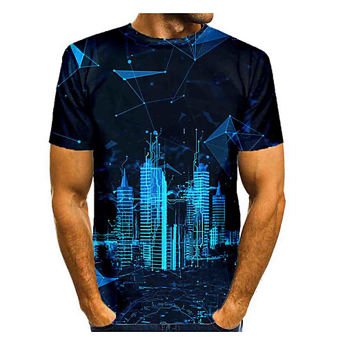 

Men's T shirt 3D Print Graphic Abstract Short Sleeve Daily Tops Basic Dusty Blue