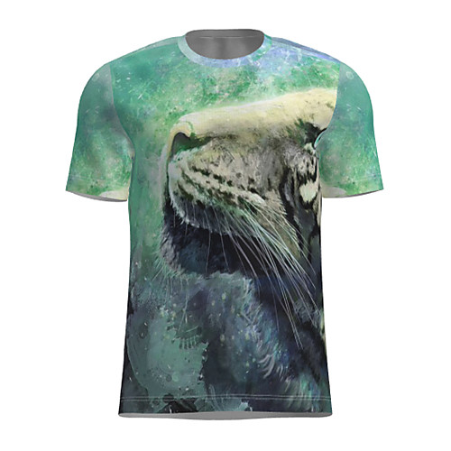 

Men's T shirt 3D Print Graphic Animal Short Sleeve Daily Tops Basic Light Green