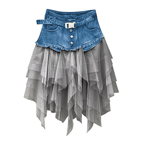

Women's Daily Wear Basic Skirts Color Block Tulle Black Light Blue
