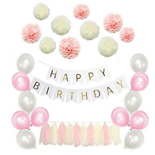 

Birthday Party Decoration Paper Flower Ball Balloon Letter Flag Banner 1 Set