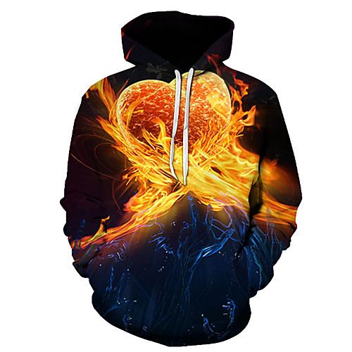 

Men's Plus Size Pullover Hoodie Sweatshirt Graphic Flame Hooded Club Weekend 3D Print Casual Party Hoodies Sweatshirts Long Sleeve Black