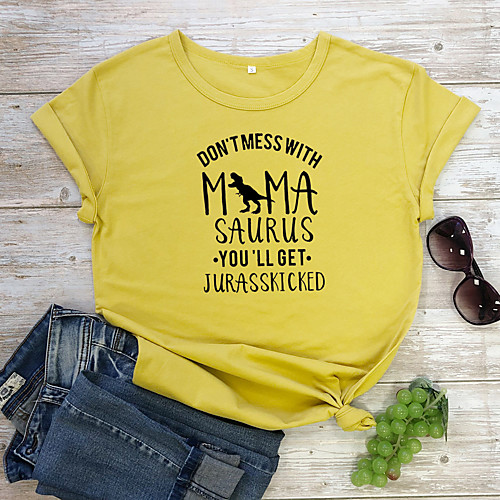 

Women's T-shirt Letter Print Round Neck Tops 100% Cotton Basic Basic Top White Yellow Wine