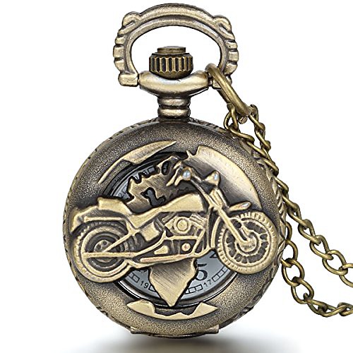 

motorcycle pocket watch quartz movement half hunter vintage chain watch