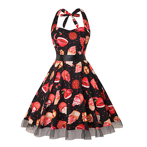 

Women's Halloween A Line Dress Knee Length Dress White Black Red Yellow Green Sleeveless Pumpkin Bat Skulls Print Zipper Print Summer Halter Neck Hot Vintage 2021 S M L XL XXL 3XL