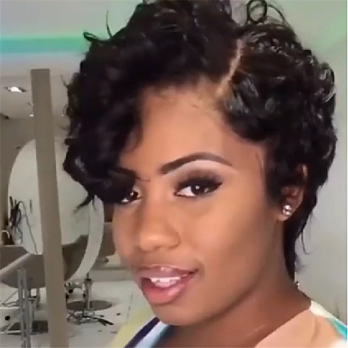 

Synthetic Wig Afro Jerry Curl Asymmetrical Wig Short Black Synthetic Hair Women's Easy to Carry Cool Exquisite Black