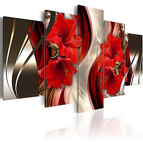 

framed canvas wall art red flower print painting modern contemporary picture home decor crimson floral 5 panels extra large hd giclee artwork framed 60x30