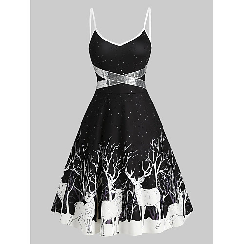 

Women's Fashion Christmas- Sleeveless Animal Sequins Patchwork Print Summer V Neck Vintage Slim 2020 Black Red Green S M L XL XXL 3XL #08158629