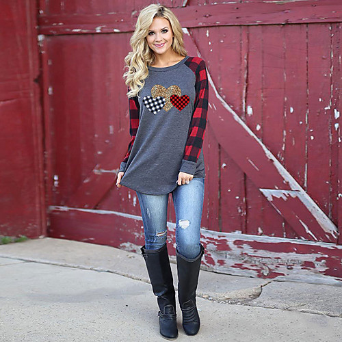 

Women's Pullover Sweatshirt Heart Daily Other Prints Basic Hoodies Sweatshirts Gray