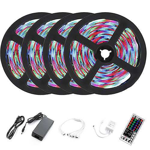 

20M(4x5M) LED Light Strips RGB Tiktok Lights SMD2835 1200 LEDs 8mm Strip Flexible Light LED IR 44Key Remote Controller with EU US AU UK Power Supply AC110-240V Soft Light Strip Kit