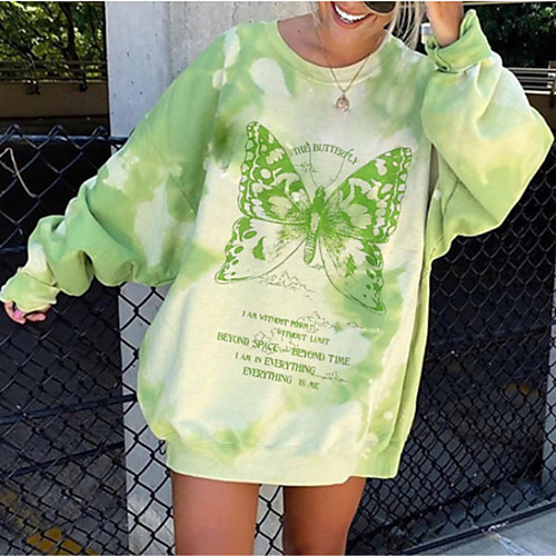 

Women's Pullover Sweatshirt Graphic Text Letter Oversized Daily Other Prints Basic Hoodies Sweatshirts Green