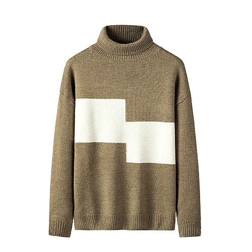 

Men's Stylish Basic Oversized Knitted Color Block Pullover Acrylic Fibers Long Sleeve Sweater Cardigans Turtleneck Fall Winter Black Khaki Beige