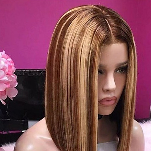 

Synthetic Wig kinky Straight Middle Part Wig Short Brown Synthetic Hair Women's Middle Part Bob Highlighted / Balayage Hair Exquisite Brown