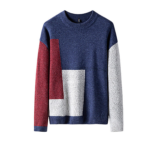 

Men's Stylish Basic Oversized Knitted Color Block Pullover Acrylic Fibers Long Sleeve Sweater Cardigans Crew Neck Fall Winter Black Blue Khaki