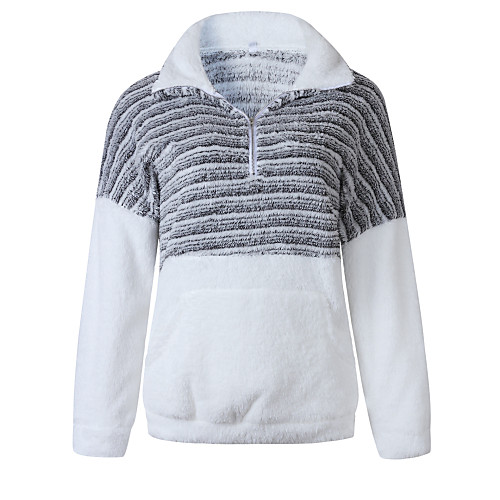 

Women's Striped Patchwork Quarter Zip Print Daily Basic Hoodies Sweatshirts Black Blue Yellow