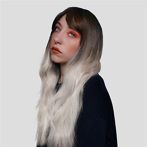 

Cosplay Costume Wig Synthetic Wig Ombre Wavy Natural Wave With Bangs Wig Long Ombre Grey Synthetic Hair 24 inch Women's Party Ombre Hair With Bangs Ombre Mixed Color EMMOR