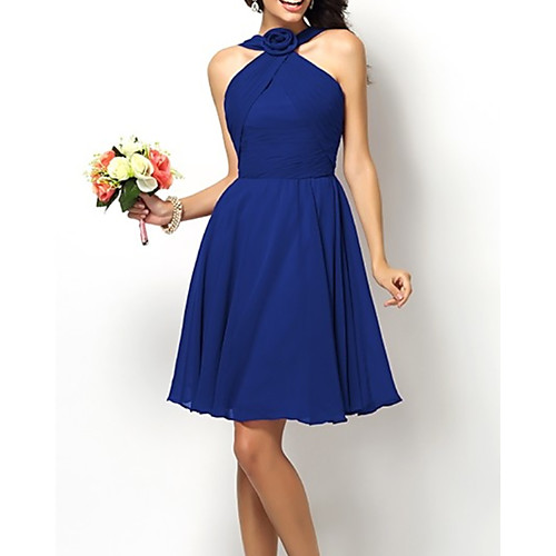 

A-Line Minimalist Elegant Homecoming Cocktail Party Dress Halter Neck Sleeveless Short / Mini Chiffon with Sleek 2021
