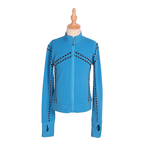 

Figure Skating Fleece Jacket All Ice Skating Tracksuit Top Blue Green Glitter Spandex Stretchy Competition Skating Wear Warm Solid Colored Crystal / Rhinestone Long Sleeve Ice Skating Winter Sports