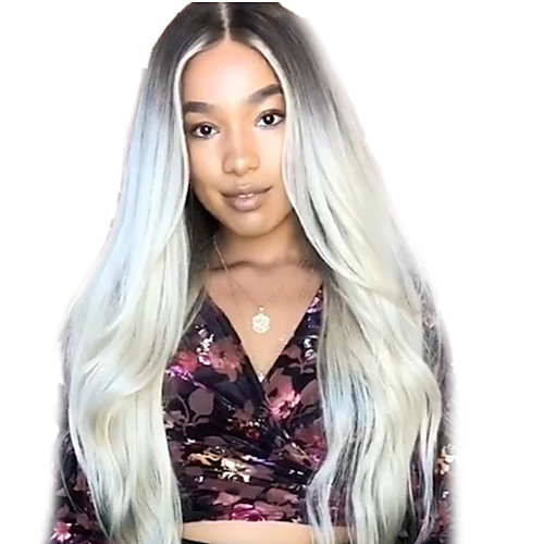 

Synthetic Wig kinky Straight Asymmetrical Wig Very Long Silver Synthetic Hair 26 inch Women's Classic Exquisite Fluffy Silver