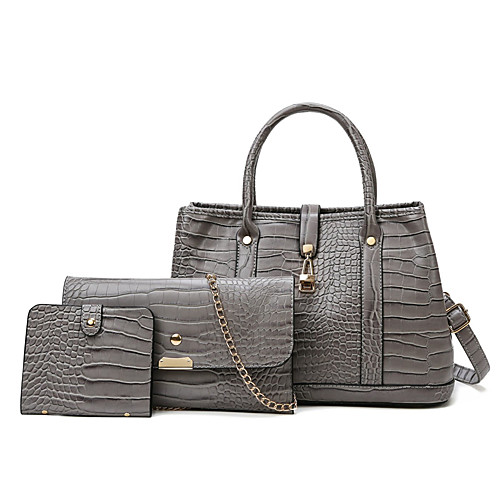 

Women's Bags PU Leather Leather Bag Set 3 Pcs Purse Set Chain Daily Outdoor Bag Sets 2021 Handbags Black Purple Brown Gray