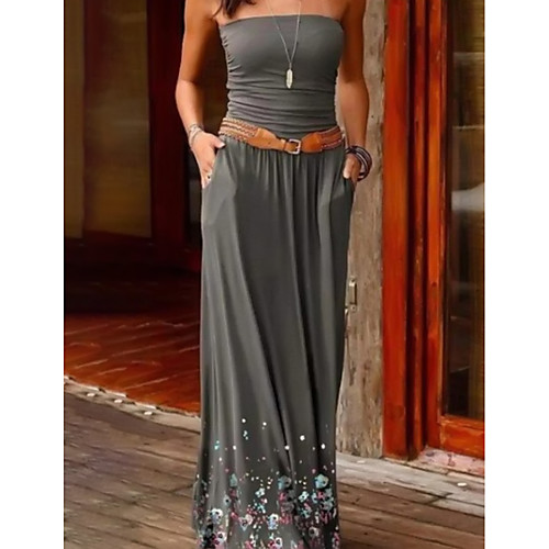 

Women's Sheath Dress Maxi long Dress Black Purple Gray Sleeveless Solid Color Summer Strapless Elegant 2021 S M L XL XXL 3XL