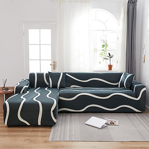 

Stretch Slipcover Sofa Cover Couch Cover Wave Lines Printed Sofa Cover Stretch Couch Cover Sofa Slipcovers for 1~4 Cushion Couch with One Free Pillow Case