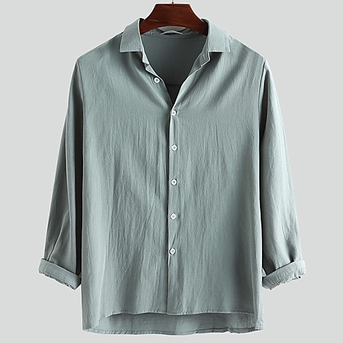 

Men's Shirt Other Prints Geometric Print Long Sleeve Daily Tops Cotton Basic White Black Green