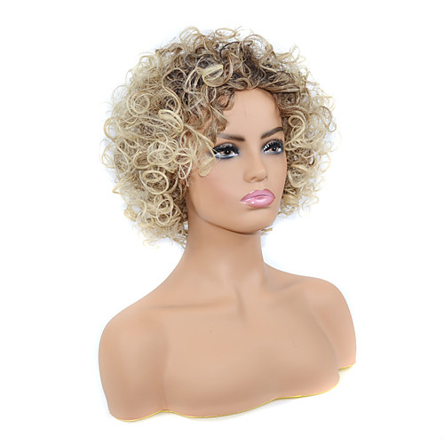 

Synthetic Wig Afro Jerry Curl Asymmetrical Wig Short Blonde Synthetic Hair Women's Classic Ombre Hair Exquisite Blonde