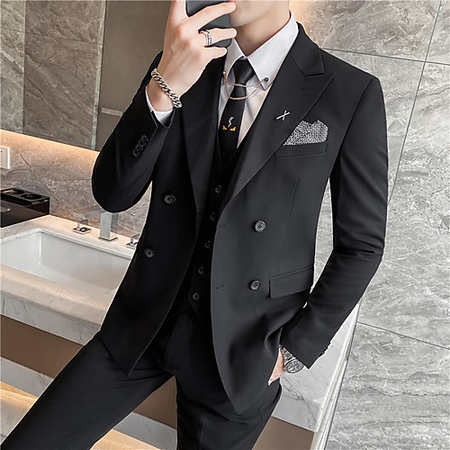 

Tuxedos Tailored Fit Notch Double Breasted Four-buttons Polyester Solid Colored