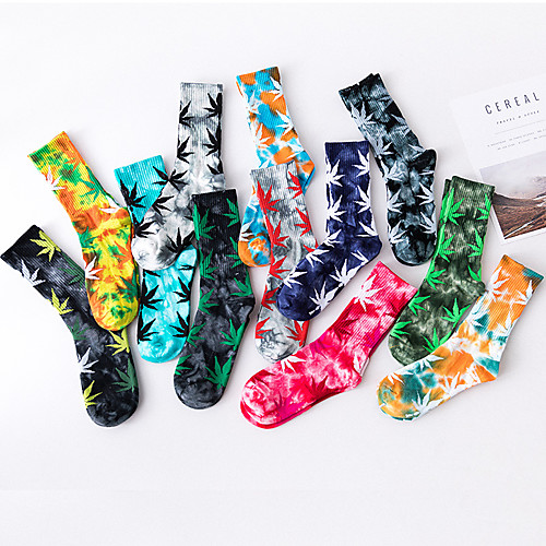 

Athletic Sports Socks 12 Pairs Tie Dye Long Women's Men's Crew Socks Tube Socks Breathable Sweat wicking Comfortable Gym Workout Basketball Running Active Training Skateboarding Sports Maple Leaf