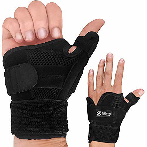 

recovery thumb brace - guaranteed highest copper thumb spica splint for arthritis, tendonitis. for both right hand and left hand. wrist, hand, and thumb stabilizer and immobilizer