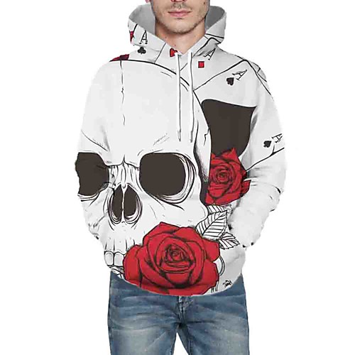 

Men's Pullover Hoodie Sweatshirt Graphic 3D Skull Daily 3D Print Basic Hoodies Sweatshirts White