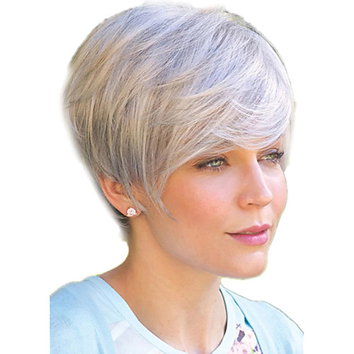 

Synthetic Wig Loose Curl Asymmetrical Wig Short Silver Synthetic Hair 6 inch Women's Soft Classic Exquisite Silver