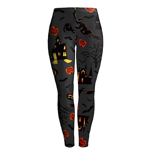 

Women's Exaggerated Breathable Slim Halloween Leggings Pants Plants Full Length Print High Waist Purple Orange Rainbow