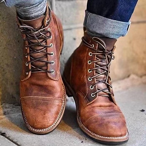 

Men's Boots Combat Boots Motorcycle Boots Martin Boots Vintage Daily PU Waterproof Non Slip Non-slipping Light Brown Dark Brown Coffee Fall Winter