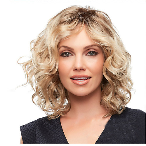 

Synthetic Wig Bouncy Curl Middle Part Wig Short Long Light golden Synthetic Hair 65 inch Women's Color Gradient Highlighted / Balayage Hair Middle Part Blonde