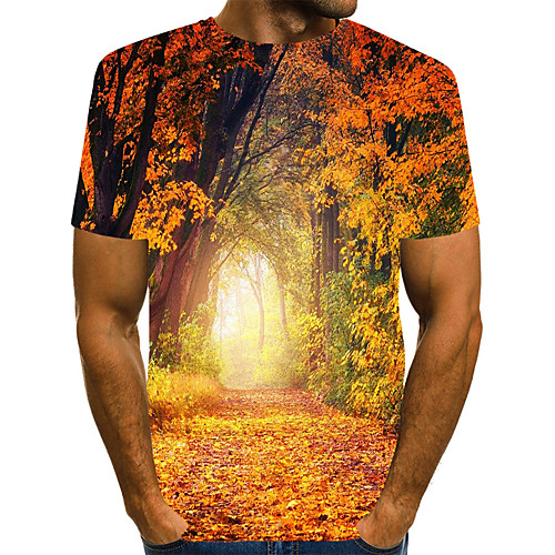 

Men's T shirt 3D Print Graphic Print Short Sleeve Daily Tops Streetwear Orange Green Brown