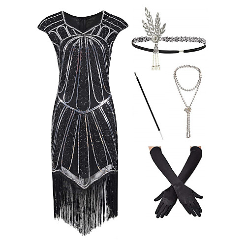 

The Great Gatsby 1920s Vintage Vacation Dress Flapper Dress Outfits Masquerade Prom Dress Women's Tassel Fringe Costume Black Vintage Cosplay Party Prom / Gloves / Headwear / Necklace