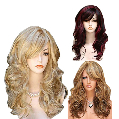 

Synthetic Wig Body Wave Side Part Wig Long Medium Length Light golden Light Brown Wine Red Synthetic Hair 65 inch Women's Party Highlighted / Balayage Hair Middle Part Blonde Burgundy