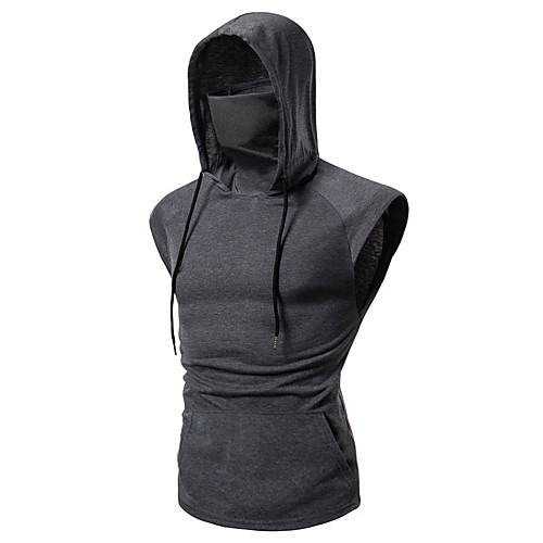 

Men's Sleeveless Hoodie with Mask Pullover Hoodie Sweatshirt Hoodie Pullover Top Street Athletic Cotton Breathable Soft Fitness Gym Workout Running Exercise Sportswear Solid Color Wine Red Black Blue