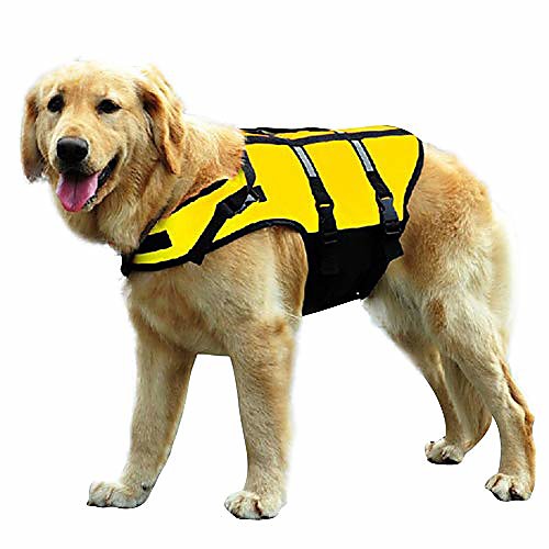 

dog life jacket reflective life vest, safety pet swimming vest durable life preserver with rescue handle for small, medium and large dogs