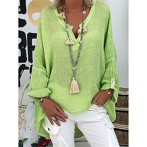 

Women's Blouse Shirt Solid Colored Long Sleeve V Neck Tops Basic Basic Top White Black Blushing Pink