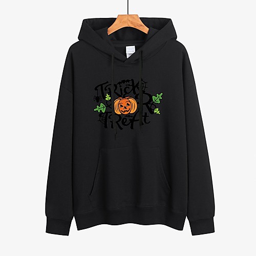

Women's Pullover Hoodie Sweatshirt Graphic Pumpkin Letter Halloween Other Prints Halloween Hoodies Sweatshirts Loose White Black Red