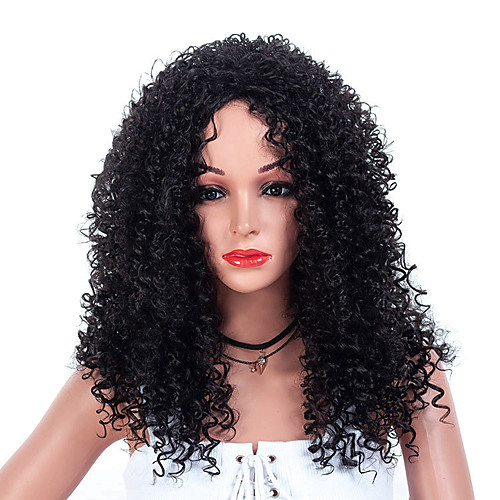 

Synthetic Wig Afro Afro Curly with Baby Hair Wig Medium Length Natural Black Synthetic Hair 50-54 inch Women's Dark Roots African American Wig Black