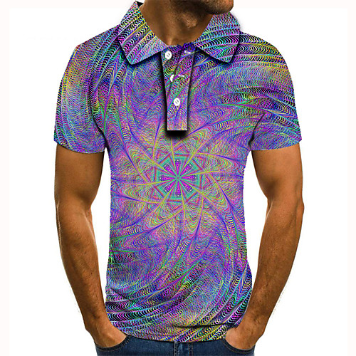 

Men's Polo 3D Print Graphic Print Short Sleeve Daily Tops Basic Purple