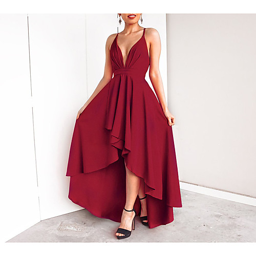 

Women's Swing Dress Maxi long Dress Black Wine Sleeveless Solid Color Backless Patchwork Summer V Neck Casual Sexy 2021 S M L XL